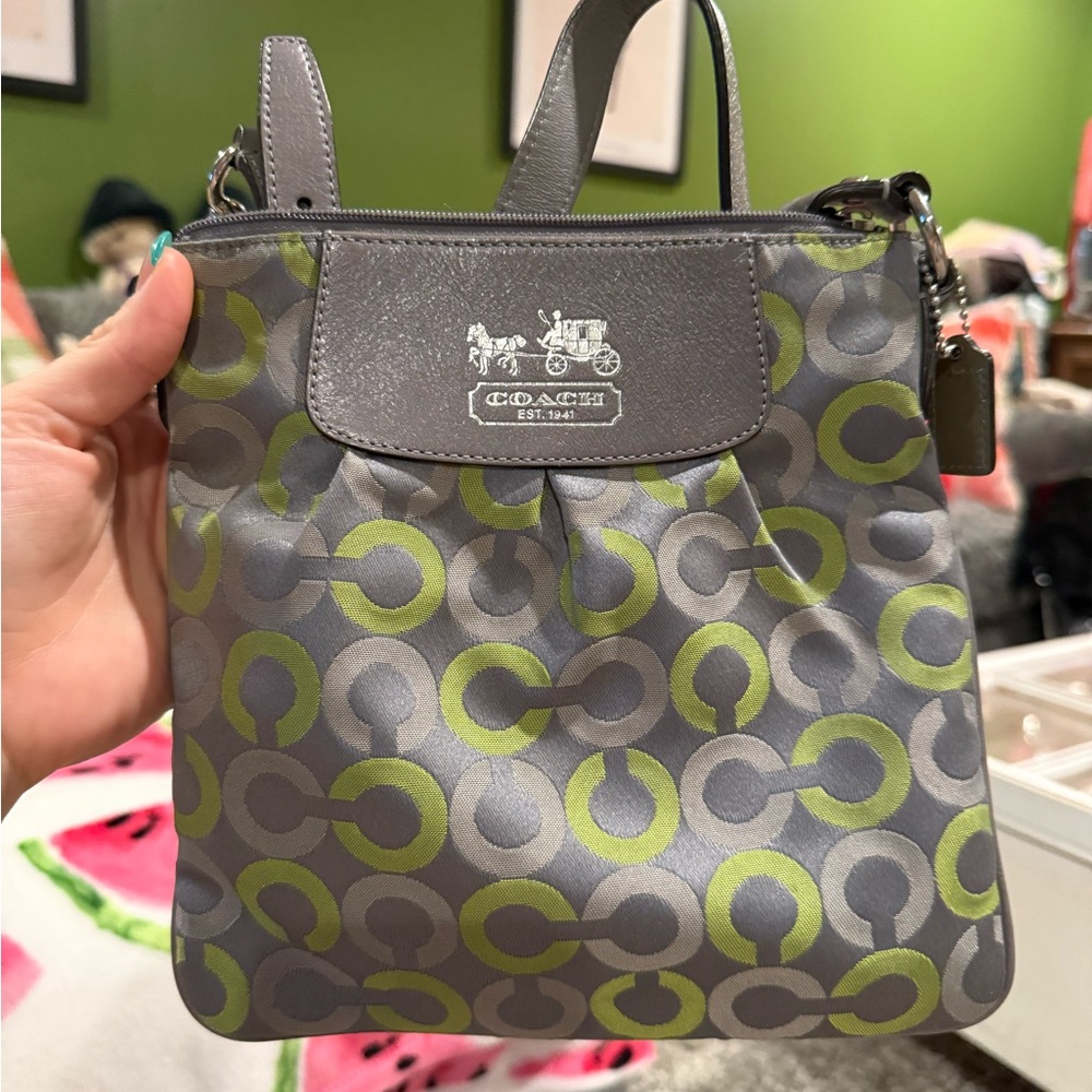 Coach Gray and Lime Patterned Crossbody Bag